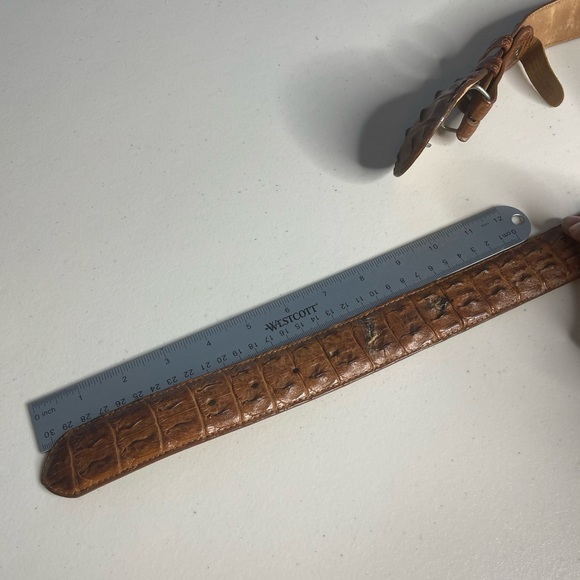 Ferrini Italy Hornback Nubuck brown Leather Belt with belt attached buckle Sz 40
